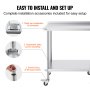 VEVOR Stainless Steel Work Table Commercial Food Prep Table 24"x36" with Casters