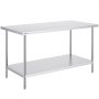 VEVOR stainless steel prep table with undershelf, durable and spacious for kitchen use.