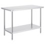 VEVOR stainless steel prep table with undershelf, perfect for kitchen organization and workspace.