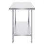 VEVOR stainless steel prep table with a lower shelf, durable and sleek for commercial kitchens.