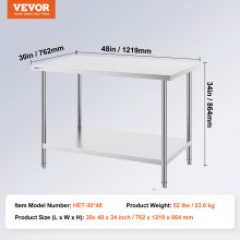 VEVOR voorbereidingstafel roestvrijstalen commerciële werktafel 762x1219mm keuken