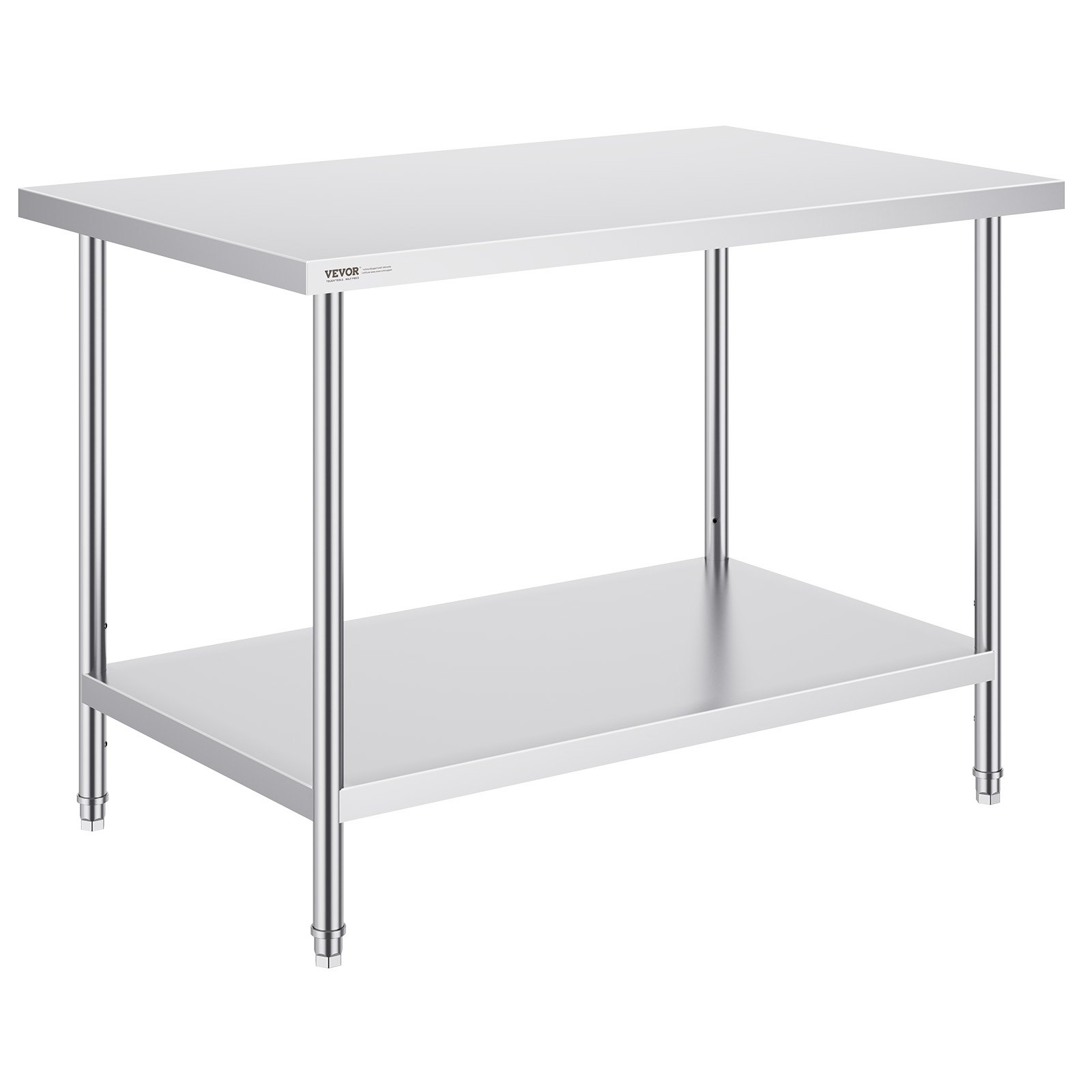 VEVOR Stainless Steel Prep Table, 30 x 48 x 34 Inch, Heavy Duty Metal Worktable with 3 Adjustable Height Levels, Commercial Workstation for Kitchen Garage Restaurant Backyard