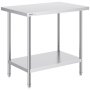 VEVOR stainless steel prep table with undershelf and durable construction for commercial kitchens.