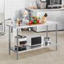 VEVOR Stainless Steel Prep Table, 24 x 60 x 34 Inch, Heavy Duty Metal Worktable with 3 Adjustable Height Levels, Commercial Workstation for Kitchen Garage Restaurant Backyard
