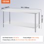 VEVOR stainless steel prep table with dimensions 30 x 72 x 34 inches, model het-30*72.