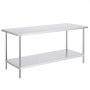 VEVOR stainless steel prep table with lower shelf and adjustable feet for kitchens and restaurants.