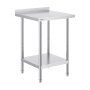 VEVOR stainless steel kitchen prep table with adjustable undershelf and backsplash.