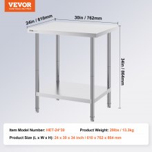 VEVOR werktafel keukentafel voorbereidingstafel commercieel 610x762mm