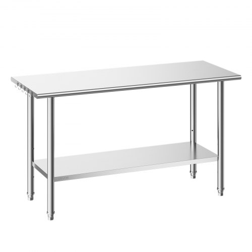 VEVOR Gasto werktafel 1524 x 610 x 864 mm, roestvrijstalen tafel met 2 niveaus, keukentafel met in hoogte verstelbare schappen, draagvermogen bovenste schap (254 kg), onderste schap (208 kg), voorbereidingstafel