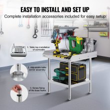 VEVOR roestvrijstalen werktafel commerciële voorbereidingstafel restaurant 61x61cm