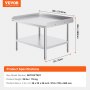 VEVOR stainless steel work table, 36x30x26 inches, skt910*760t, 39 lbs, with undershelf and raised edges.