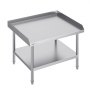 stainless steel VEVOR work table with backsplash, under-shelf, sturdy metal legs, and adjustable feet.