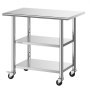 VEVOR Gasto werktafel 915 x 610 x 864 mm, roestvrijstalen tafel met 3 niveaus, wielen en in hoogte verstelbare schappen. Draagvermogen: blad 227 kg en 2 onderste schappen 191 kg elk. Voorbereidingstafel voor restaurants.