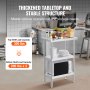 VEVOR stainless steel food prep table in commercial kitchen, showcasing storage and load capacity.