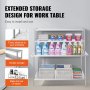 VEVOR double overshelf for extended storage, displaying cleaning supplies, towels, and baskets.