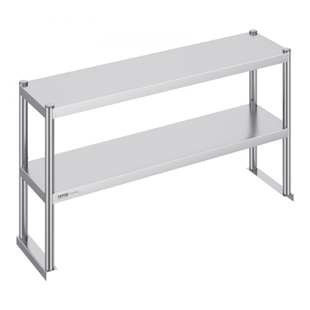 VEVOR Double Overshelf, Double Tier Stainless Steel Overshelf, 12 x 48 Inch Double Deck Overshelf, Height Adjustable Overshelf Prep Work Table for Kitchen, Restaurant and Workshop