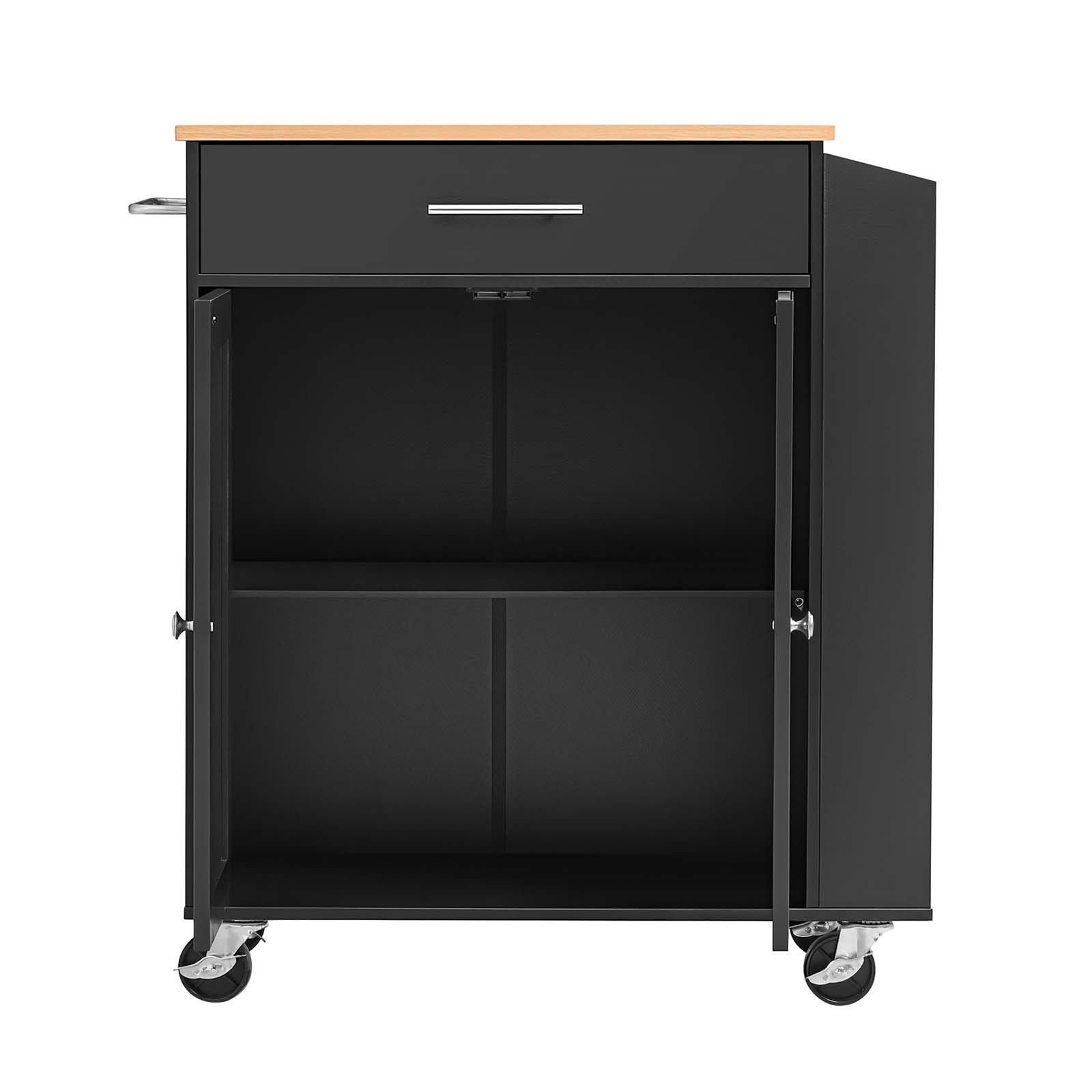 VEVOR Keukeneilandtrolley met 1 lade en 2 deuren, zwart, verrijdbaar keukeneiland, keukentrolley met kruidenrek, handdoekrek, tafelblad (640 x 380 x 15 mm) en verstelbare planken voor de eetkamer