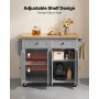 VEVOR Keukeneilandtrolley met 2 lades en 2 deuren, verrijdbaar keukeneiland, grijs, keukentrolley met kruidenrek, handdoekrek en tafelblad (900 x 450 x 27 mm) voor eetkamer, keuken, serveerwagen