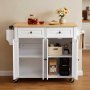 VEVOR Keukeneilandtrolley met 2 lades en 4 deuren, verrijdbaar keukeneiland, wit, keukentrolley met kruidenrek, handdoekrek en uitklapbaar werkblad (900 x 395 x 15 mm) voor eetkamer, serveerwagen