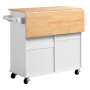 VEVOR Keukeneilandtrolley met 2 lades en 4 deuren, verrijdbaar keukeneiland, wit, keukentrolley met kruidenrek, handdoekrek en uitklapbaar werkblad (900 x 395 x 15 mm) voor eetkamer, serveerwagen