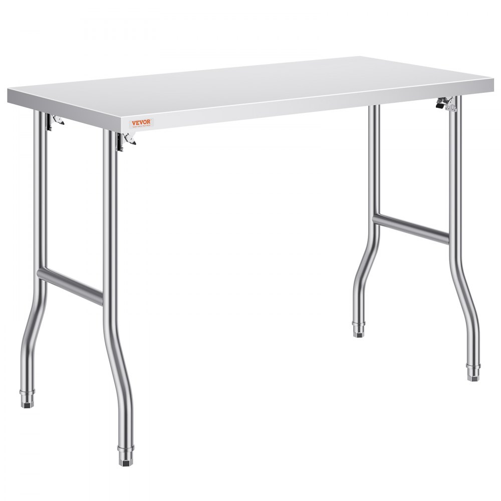 VEVOR stainless steel kitchen island with sturdy legs and sleek design.