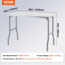 VEVOR Rvs Tafel Werktafel Keukentafel Zilver Roestvrij Stalen Werktafel 1220 x 610 x 850 mm Commerciële Werktafel Gebruikt in de Gezinskeuken Garage