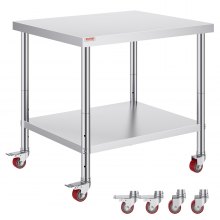 VEVOR Werktafel 91 x 76 x 82 cm RVS Catering Werktafel ca. 160 kg voor draagvermogen Voedselbereidingstafel Commerciële Werktafel voor Keuken Bar Restaurantar 4 verstelbare poten