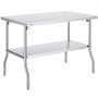 VEVOR commercial worktable with stainless steel top and lower shelf.