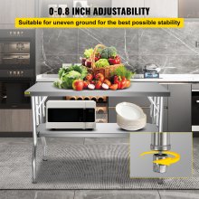 VEVOR commerciële werktafel, 1220 x 762 mm, opvouwbare commerciële voorbereidingstafel, klaptafel met dubbele plank, roestvrijstalen keukenwerktafel met een draagvermogen van 350 kg, zilver keukeneiland
