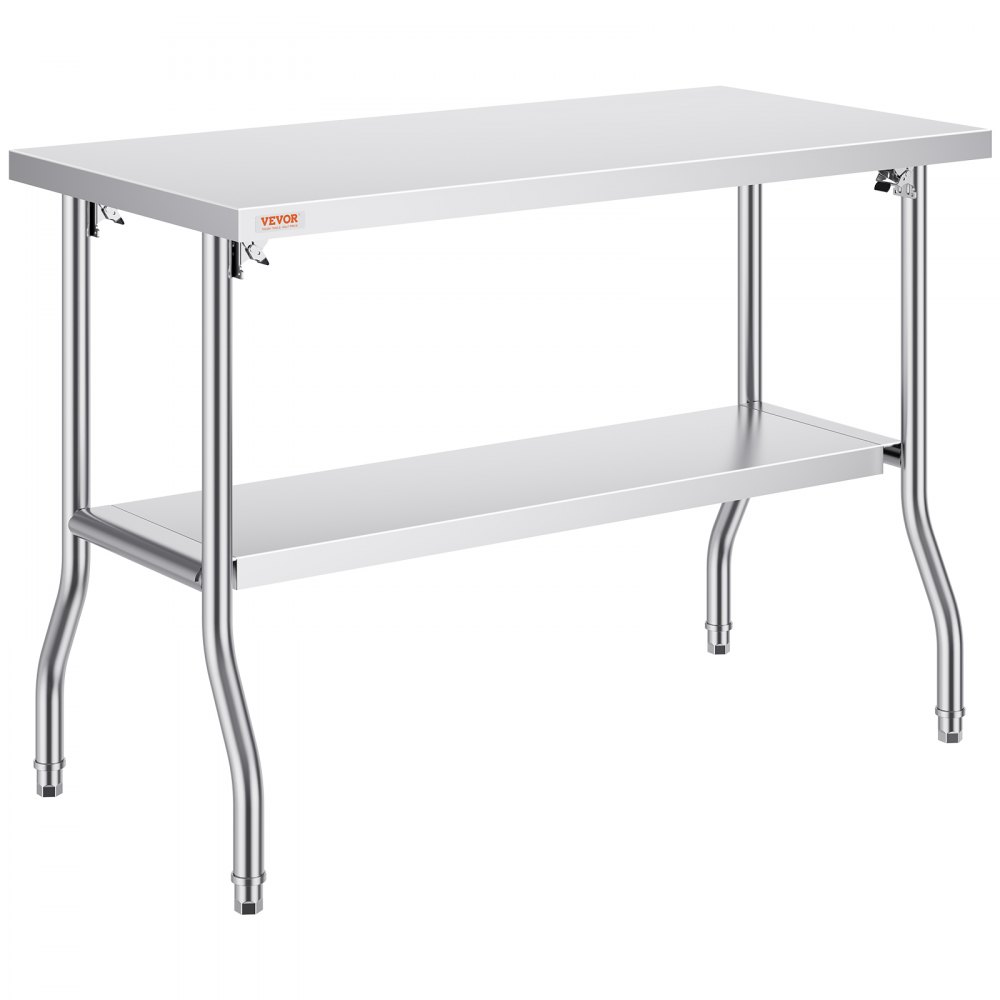 VEVOR Folding Commercial Prep Table, 48 x 24 Inch Commercial Worktable Workstation with Undershelf, Heavy-duty Stainless Steel Folding Table, for Home Kitchen Restaurant Garage