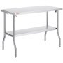 VEVOR commercial worktable with stainless steel top and undershelf, featuring sturdy legs.