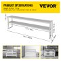 VEVOR Double Overshelf, Double Tier Stainless Steel Overshelf, 72 in Length x 12 in Width Double Deck Overshelf, Height Adjustable Overshelf for Prep & Work Table in Kitchen, Restaurant and Workshop