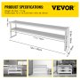 VEVOR Double Overshelf Stainless Steel Overshelf 2-Tier 12" x 72" for Prep Table