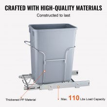 VEVOR Extendable Waste Collector, 29 L Container, Under-Mounted Kitchen Waste Bin with Slider & Handle, 50 kg Load Capacity, Built-in Trash Can, Multifunctional Trash Can, Gray for Kitchen Cupboard, etc.