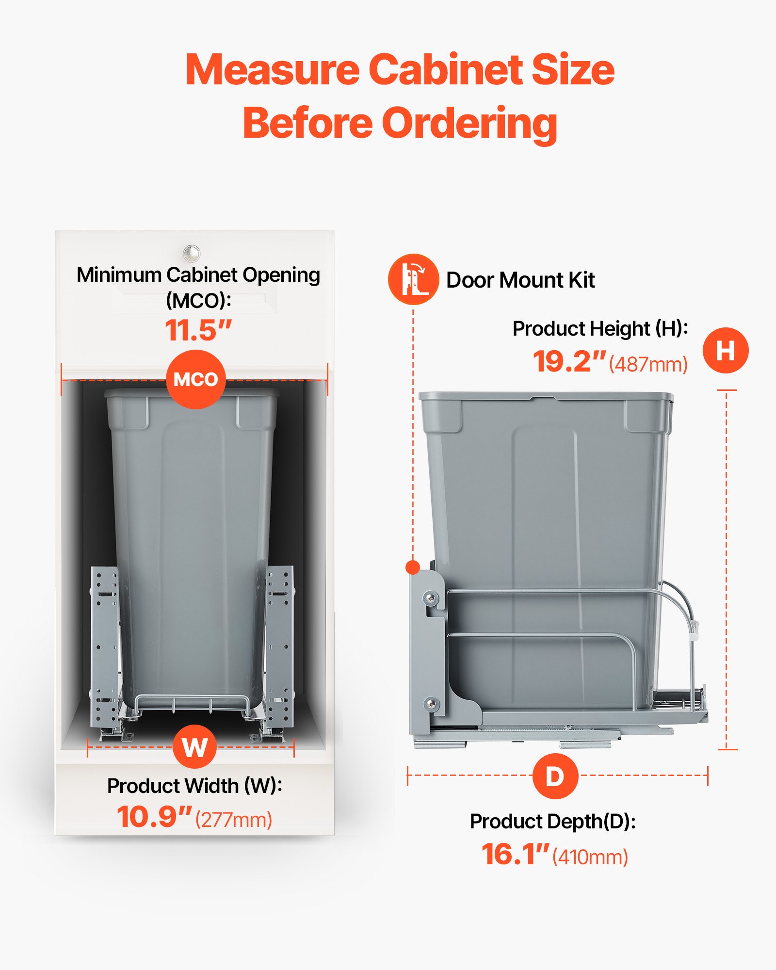 VEVOR 35 Qt uittrekbare afvalbak voor keukenkastjes, onderbouwafvalbak (draagvermogen 30 kg) met duurzaam metalen soft-close schuifsysteem en deurset, voor onderbouwgootsteen