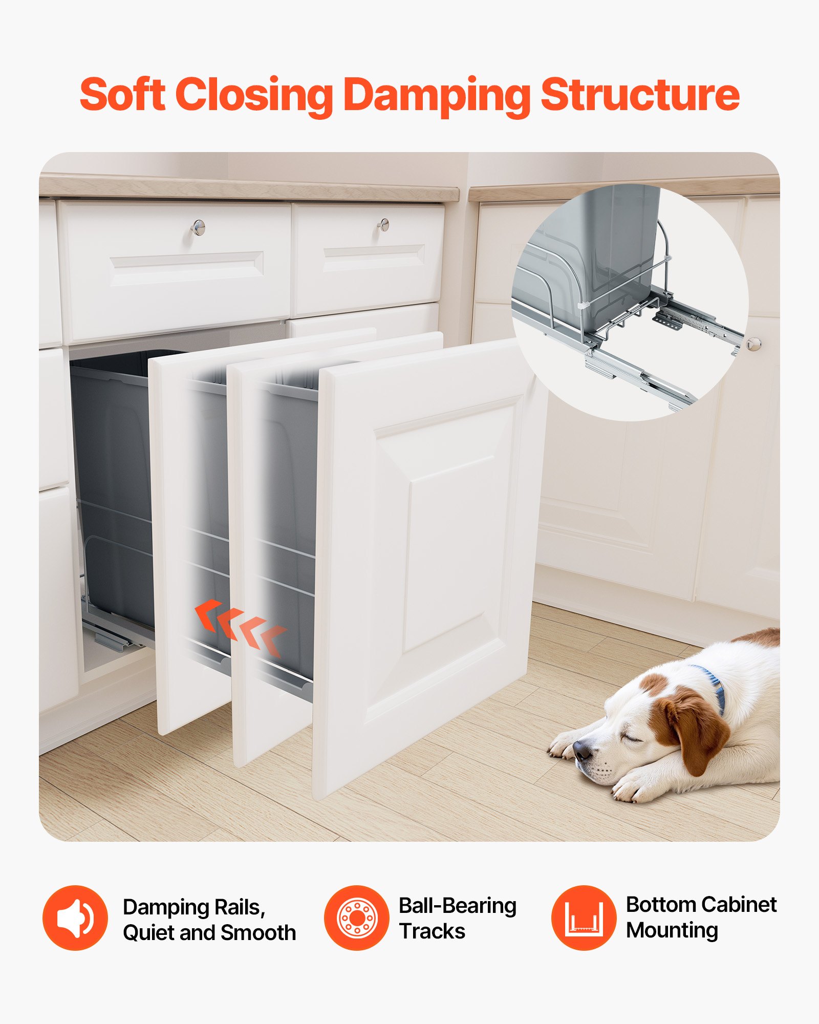 VEVOR 35 Qt uittrekbare afvalbak voor keukenkastjes, onderbouwafvalbak (draagvermogen 30 kg) met duurzaam metalen soft-close schuifsysteem en deurset, voor onderbouwgootsteen