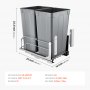 VEVOR Pull-Out Trash Can, 50 QT x2 Double Under Mount Kitchen Waste Container, Heavy Duty Garbage Recycling Bin with Door Kit and Soft Close Slide, for Kitchen Cabinet, Sink, Under Counter (Grey)