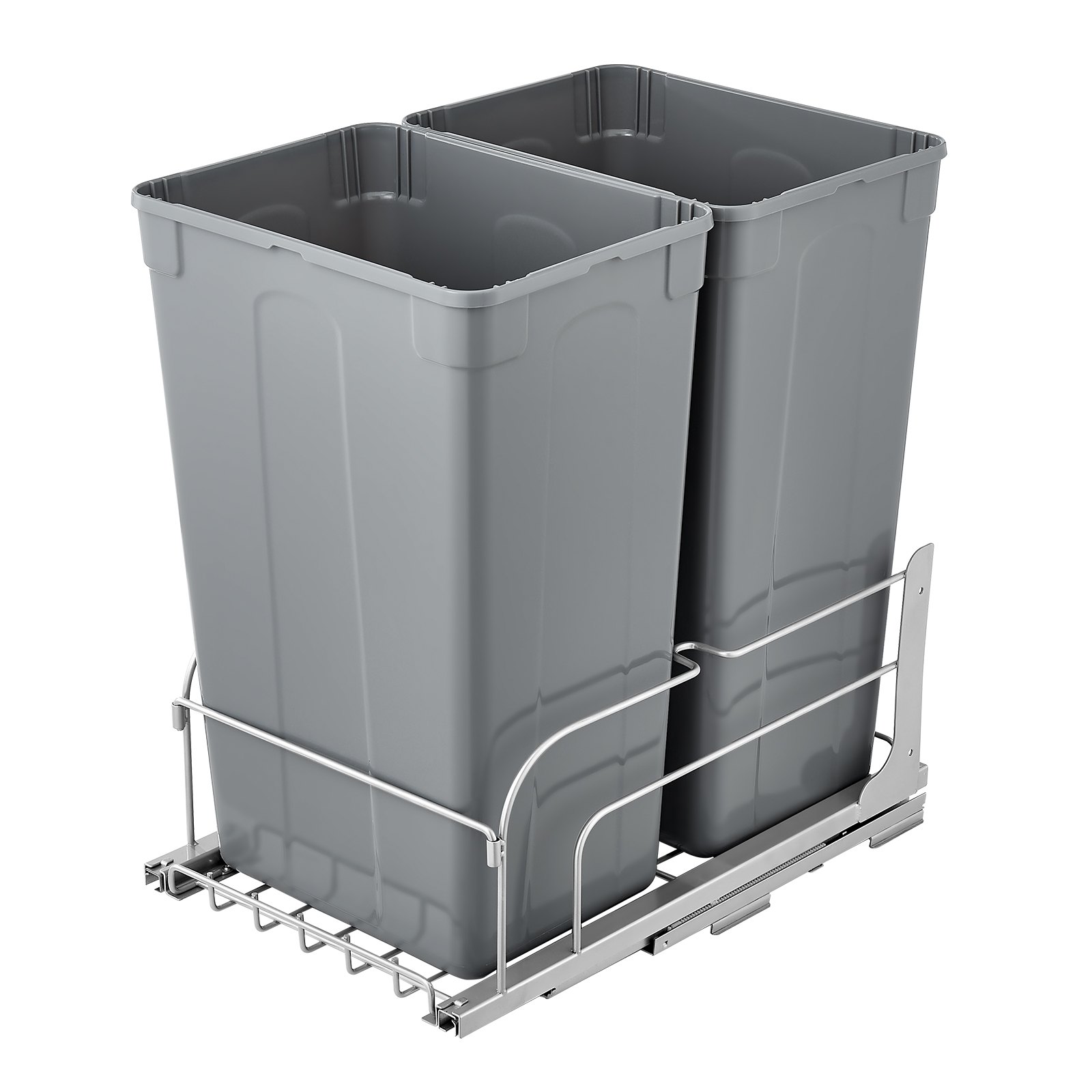 VEVOR Uitschuifbare Afvalbak (50 Qt x2), Dubbele Afvalbak voor Onder het Aanrecht, Prullenbak met Deur en Soft-Close Schuifmechanisme, voor Keukenkastjes, Spoelbak en Onder Het Aanrecht (Grijs)