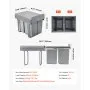 VEVOR Uitschuifbare Afvalbak voor Keukenkasten (20 L x 2) Dubbele Afvalbak voor Onder de Spoelbak, Inbouwbak, met Robuust Volledig Uitschuifbaar Metalen Schuifsysteem en Handgreep