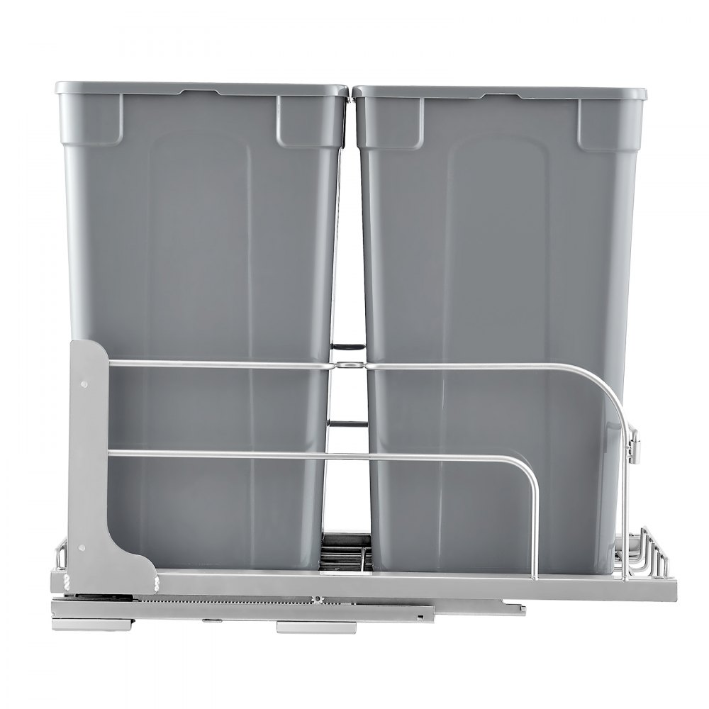 VEVOR Uittrekbare prullenbak (27 qt x 2), dubbele onderbouw-prullenbak voor in de keuken, vuilnisbak met deurset en soft-close schuif, voor keukenkastjes, spoelbak onder het aanrecht (grijs)