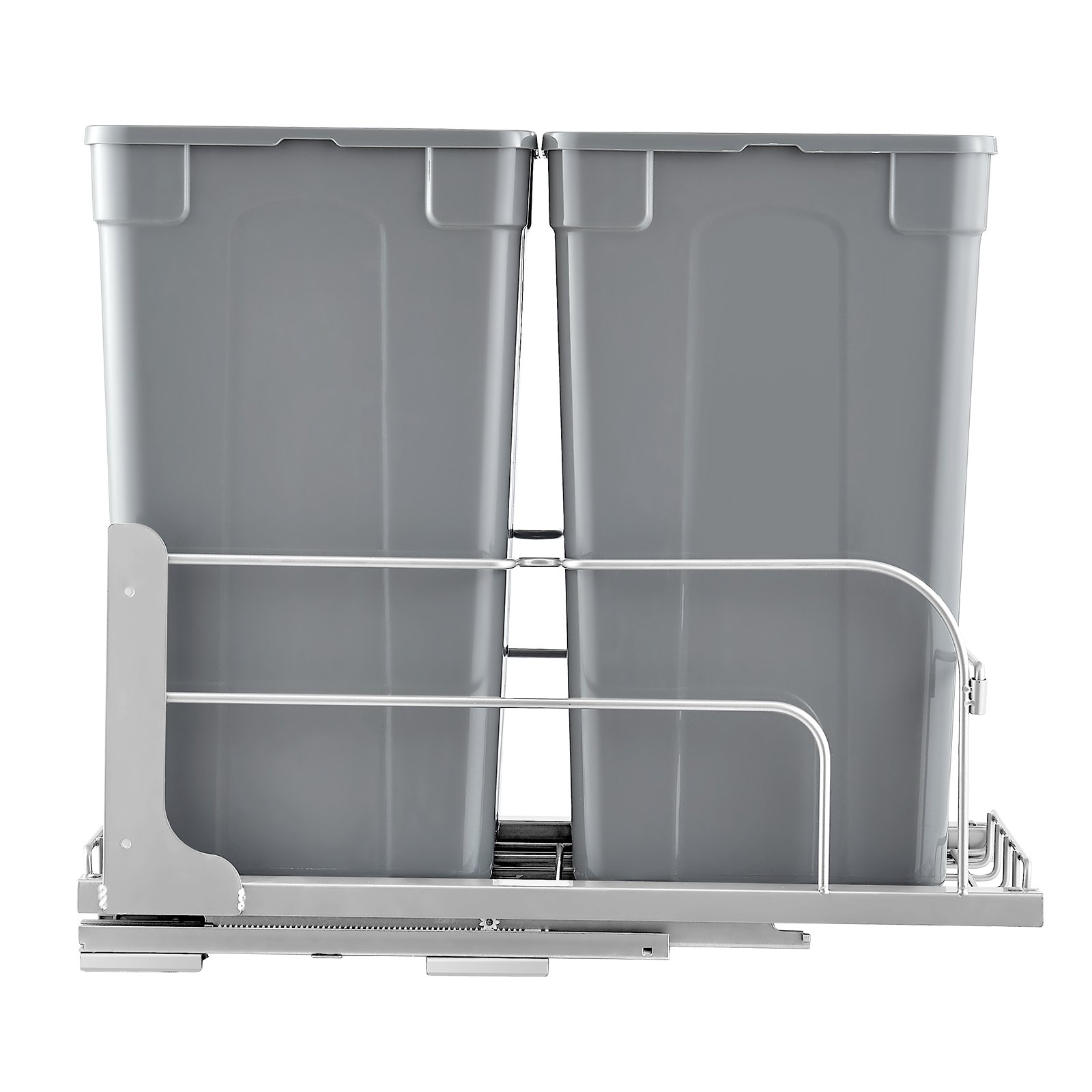VEVOR Uittrekbare prullenbak (27 qt x 2), dubbele onderbouw-prullenbak voor in de keuken, vuilnisbak met deurset en soft-close schuif, voor keukenkastjes, spoelbak onder het aanrecht (grijs)