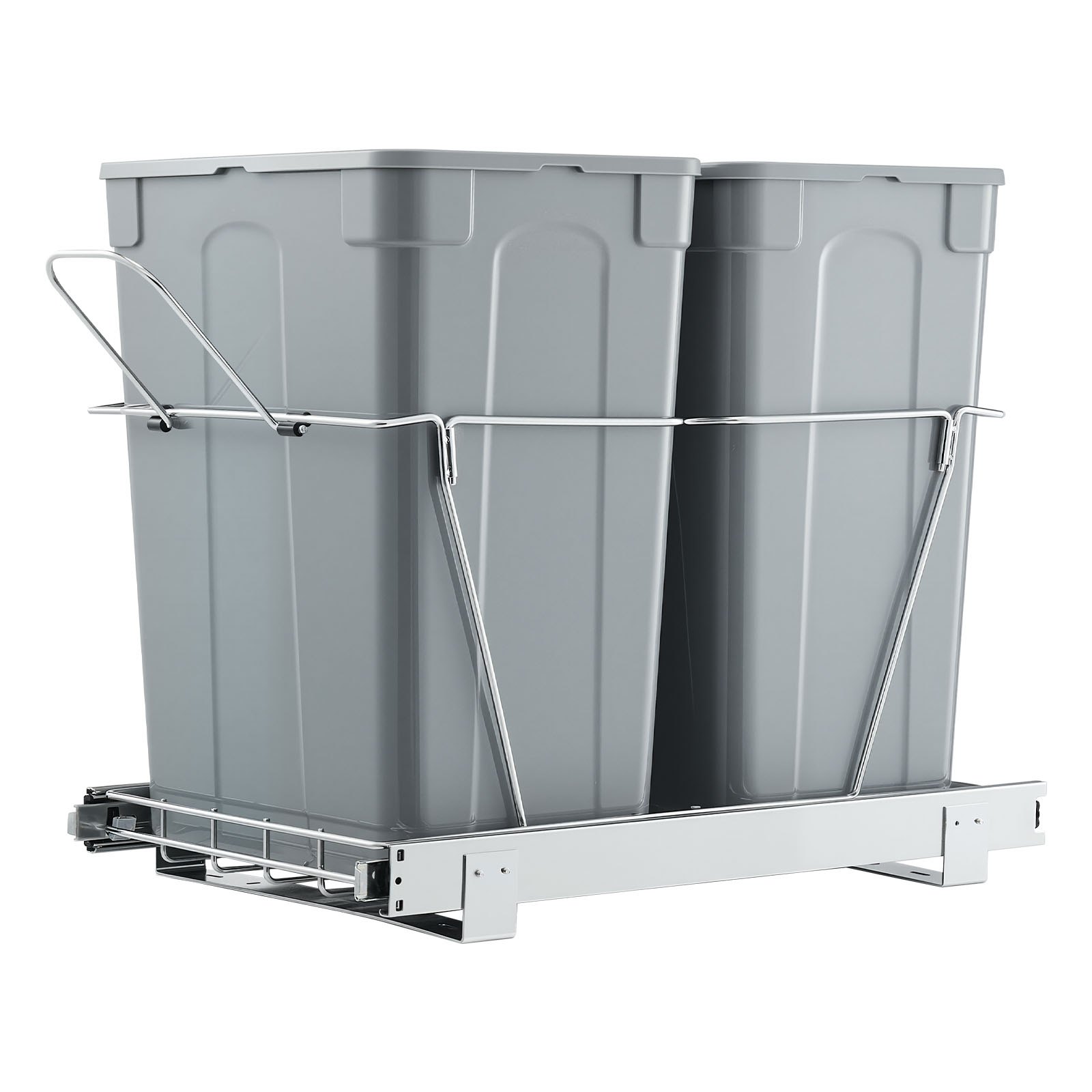 VEVOR Uittrekbare prullenbak (35 Qt + 35 Qt) voor keukenkastjes, dubbele prullenbak onder de gootsteen, afvalcontainer voor onder de gootsteen, met robuust metalen schuifsysteem met volledige uittrekfunctie en handgreep