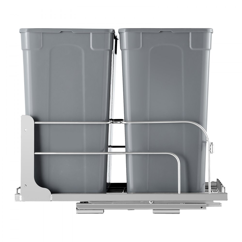 VEVOR Uittrekbare afvalbak (35 qt x2), dubbele onderbouwafvalbak voor in de keuken, prullenbak met deurset en soft-close schuif, voor keukenkastspoelbak onder het aanrecht (grijs)