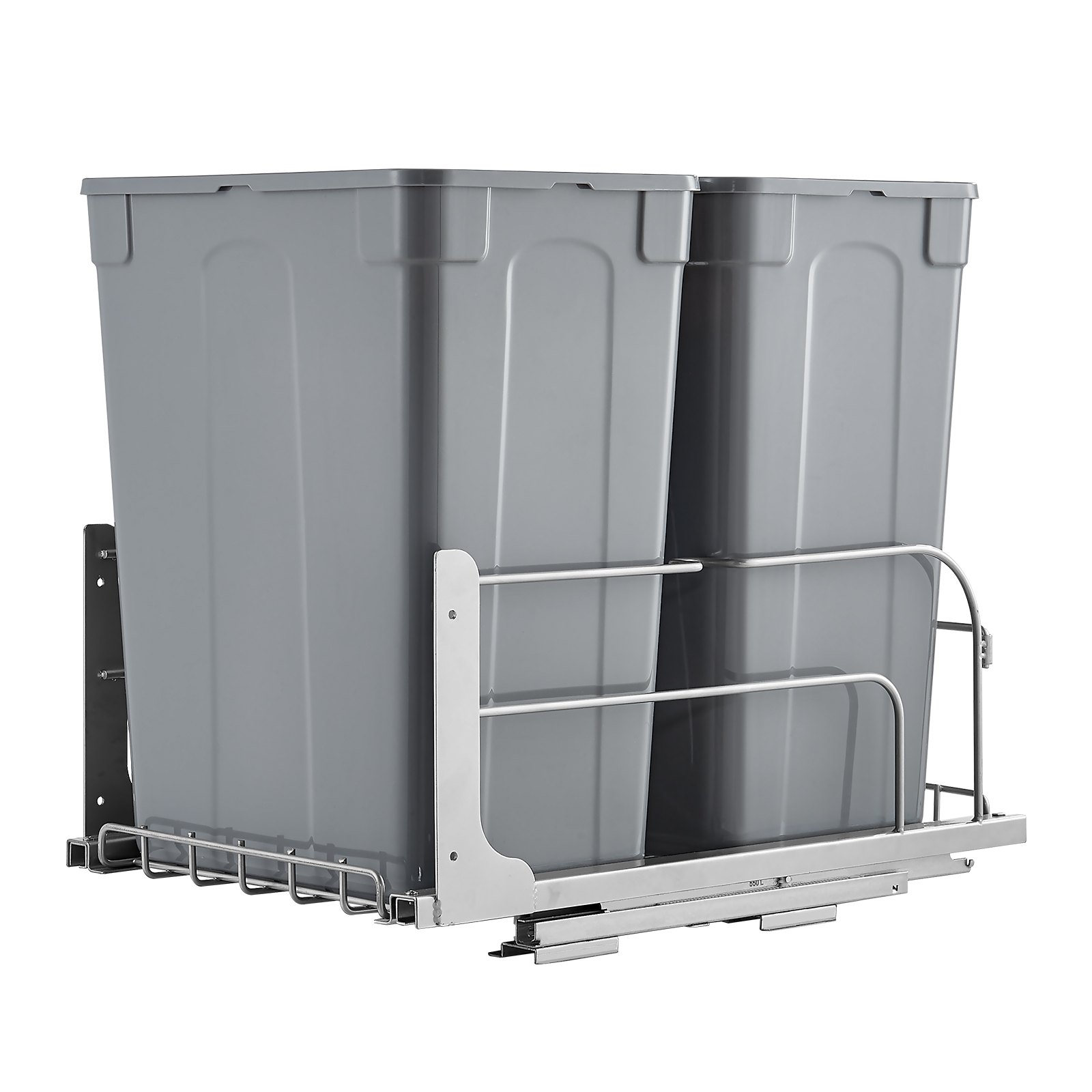 VEVOR Uittrekbare afvalbak (35 qt x2), dubbele onderbouwafvalbak voor in de keuken, prullenbak met deurset en soft-close schuif, voor keukenkastspoelbak onder het aanrecht (grijs)