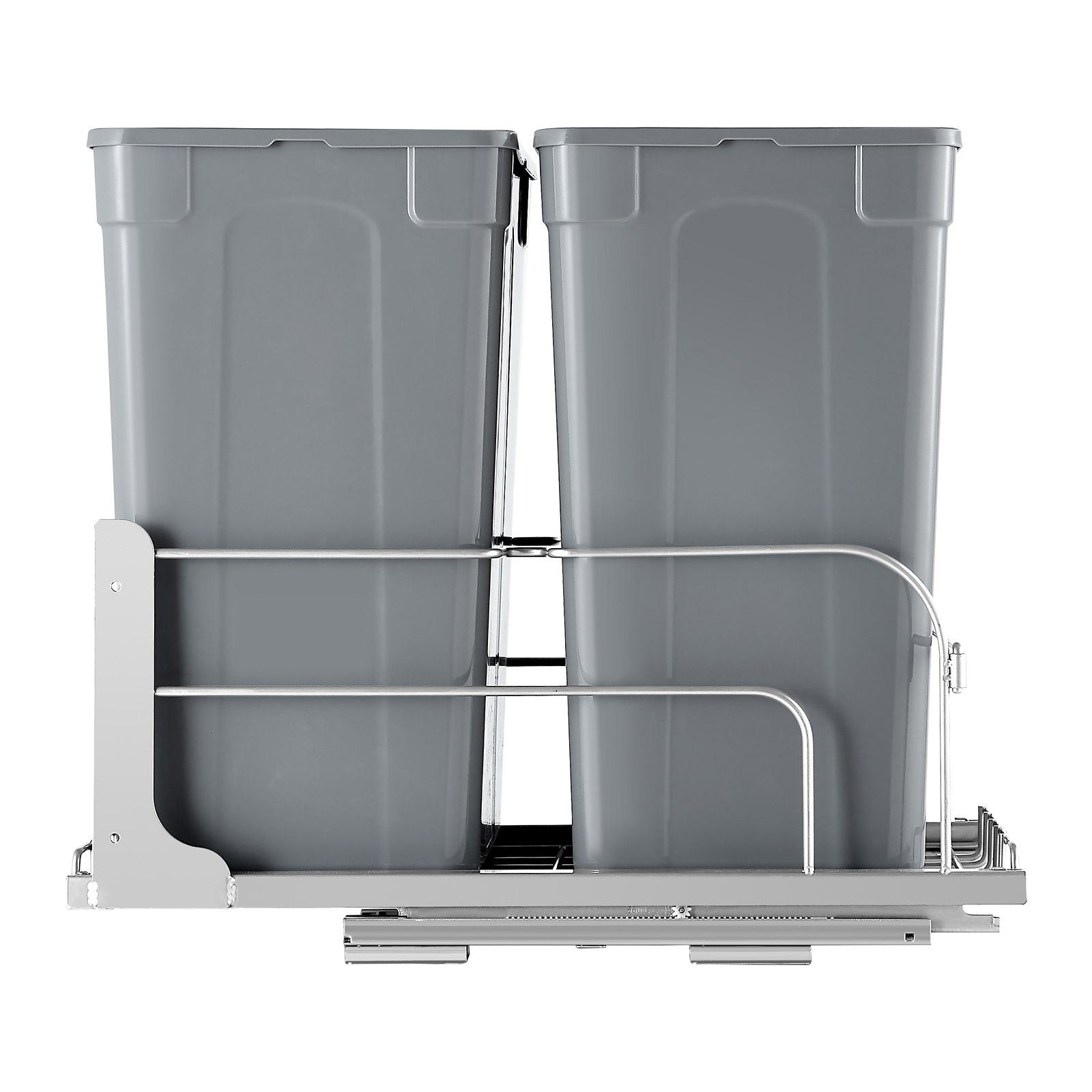 VEVOR Uittrekbare afvalbak (35 qt x2), dubbele onderbouwafvalbak voor in de keuken, prullenbak met deurset en soft-close schuif, voor keukenkastspoelbak onder het aanrecht (grijs)