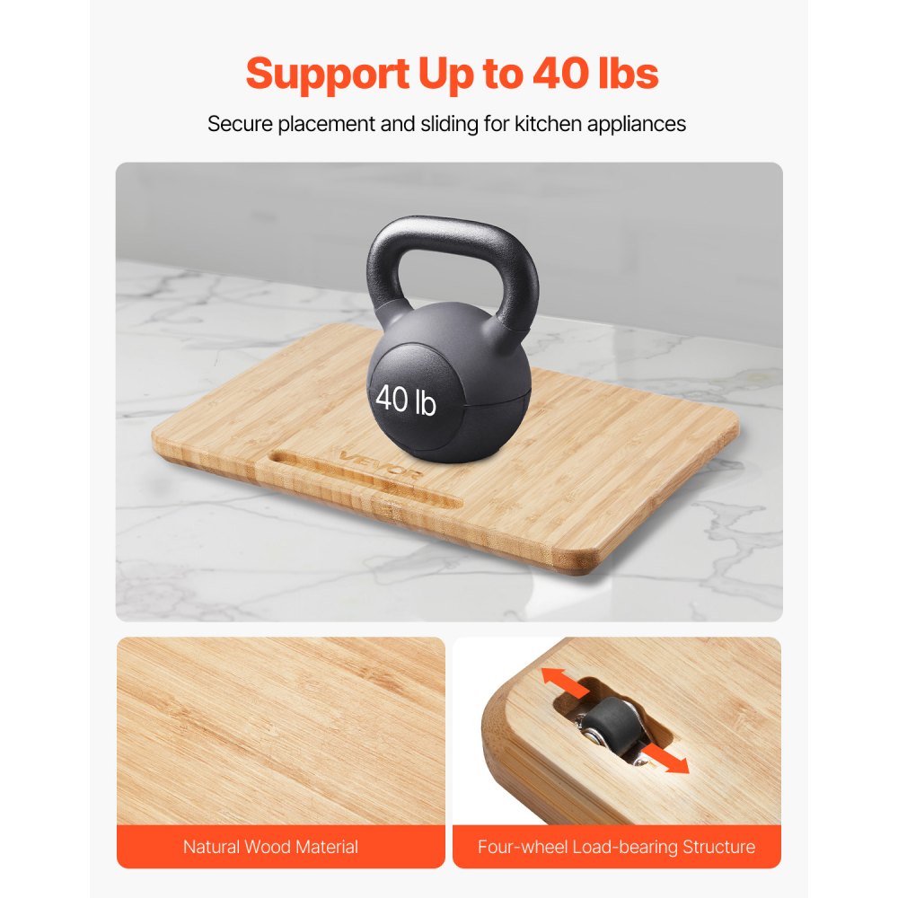 VEVOR Glijplank, 26,7 x 33 cm, plank met rubberen wielen en holle handgreep, gemakkelijk schoon te maken, schuifplank, rolplank voor apparaten, gemakkelijk verplaatsbare basis voor koffiezetapparaat, keukenmachine