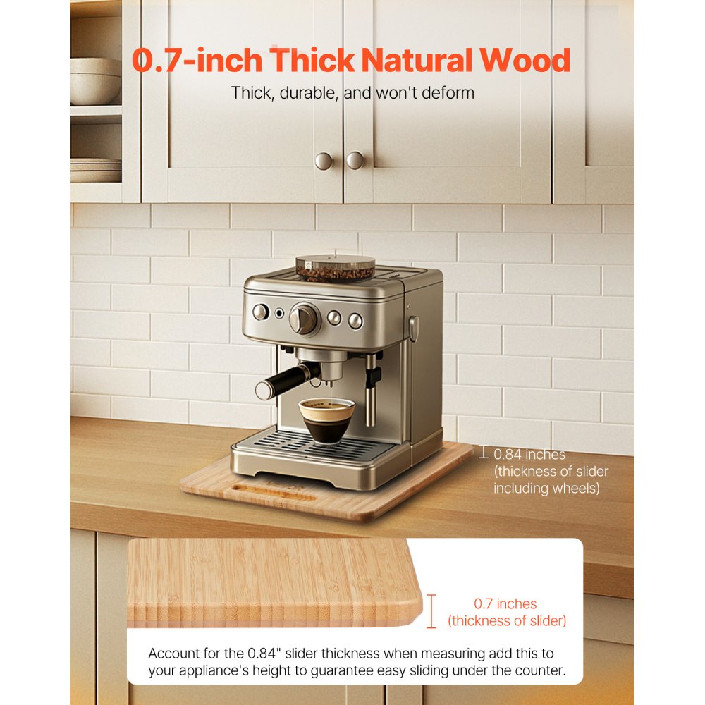 VEVOR Glijplank, 26,7 x 33 cm, plank met rubberen wielen en holle handgreep, gemakkelijk schoon te maken, schuifplank, rolplank voor apparaten, gemakkelijk verplaatsbare basis voor koffiezetapparaat, keukenmachine