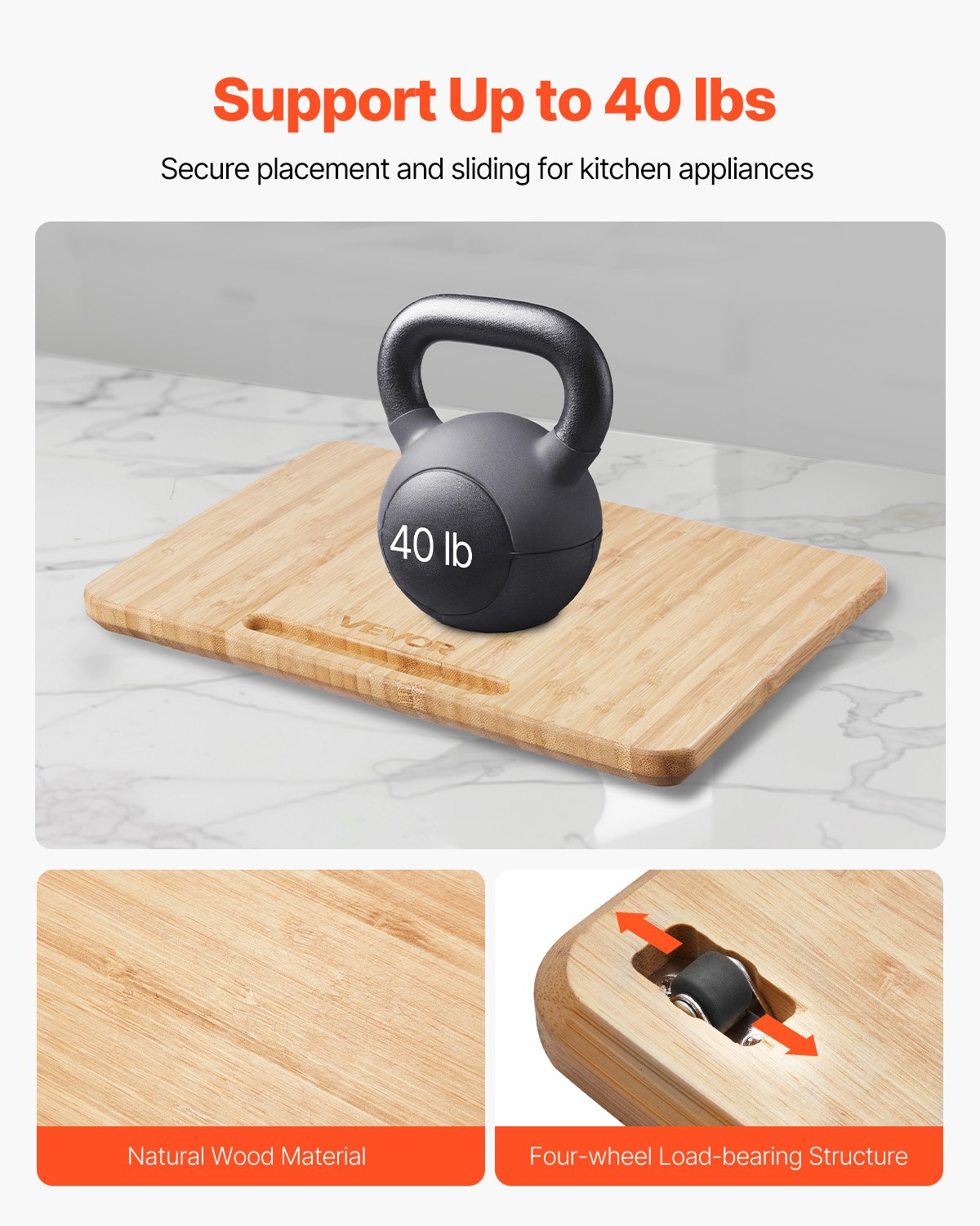 VEVOR Glijplank, 26,7 x 33 cm, plank met rubberen wielen en holle handgreep, gemakkelijk schoon te maken, schuifplank, rolplank voor apparaten, gemakkelijk verplaatsbare basis voor koffiezetapparaat, keukenmachine