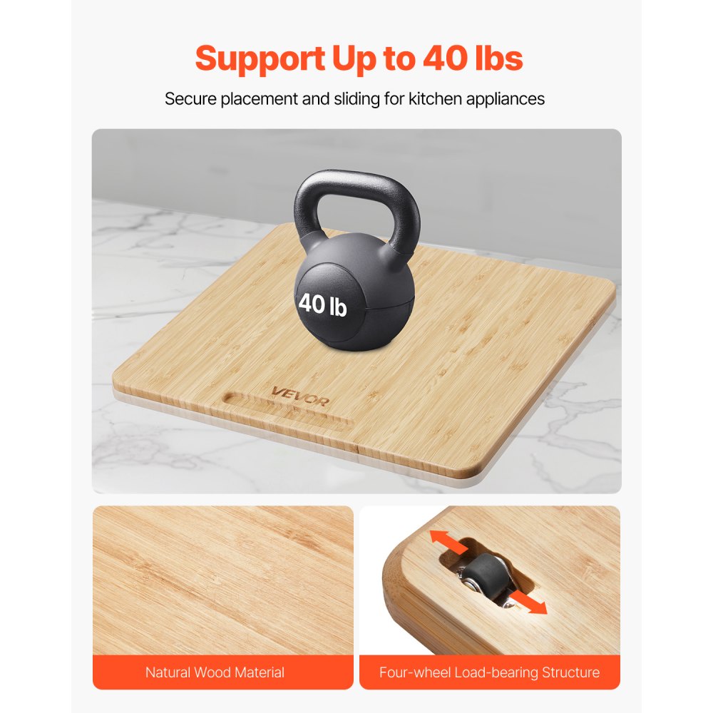 VEVOR Glijplank, 33 x 40,6 cm, plank met rubberen wielen en holle handgreep, gemakkelijk schoon te maken, schuifplank, rolplank voor apparaten, gemakkelijk verplaatsbare basis voor koffiezetapparaat, keukenmachine