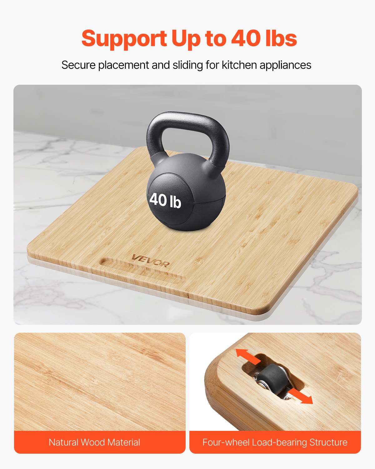 VEVOR Glijplank, 33 x 40,6 cm, plank met rubberen wielen en holle handgreep, gemakkelijk schoon te maken, schuifplank, rolplank voor apparaten, gemakkelijk verplaatsbare basis voor koffiezetapparaat, keukenmachine